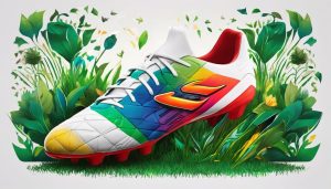 Aangepaste voetbalschoenen opvallend tentoongesteld op een levendig voetbalveld.