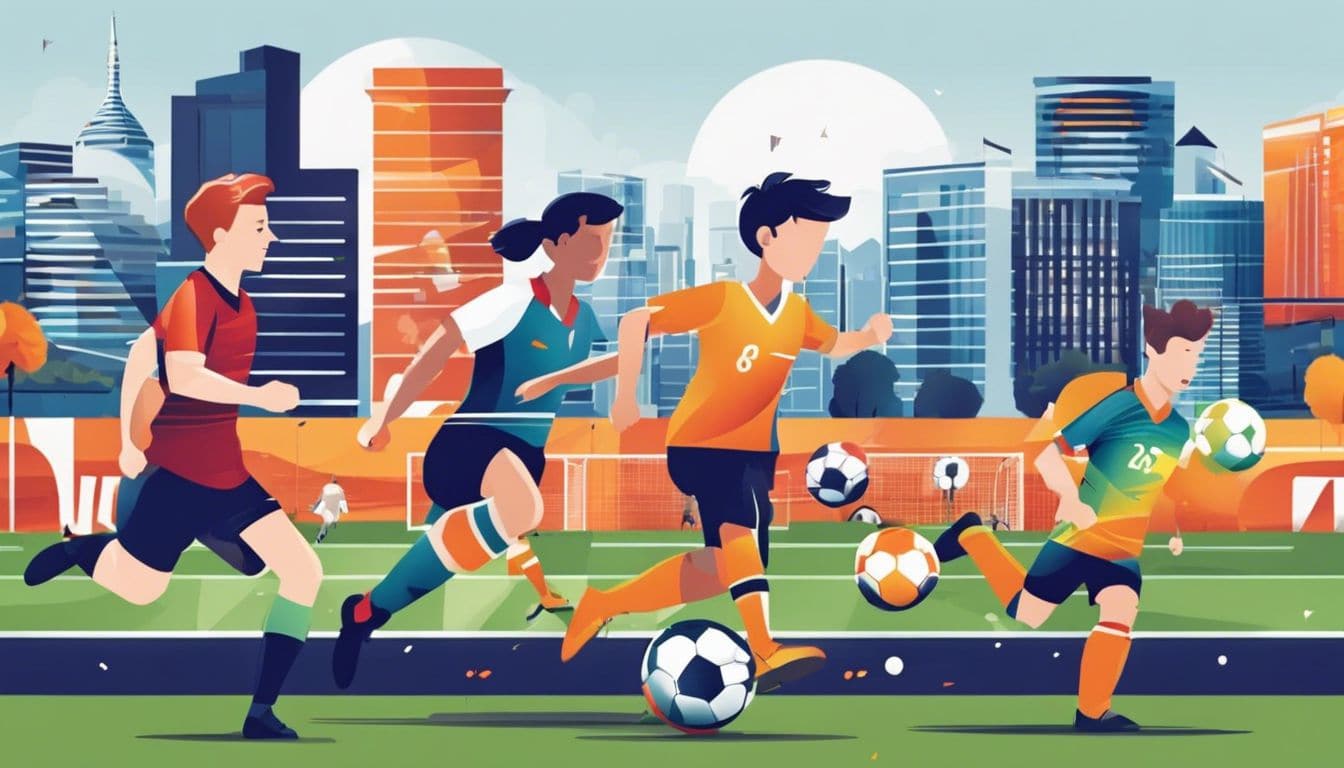 Een groep enthousiaste voetballers ontdekt diverse voetbaluitrusting bij 11teamsports Veenendaal.